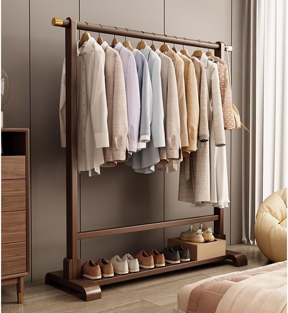 Freestanding Wood Clothing Garment Rack Single Rod with Storage Shelf for Hanging Clothes, Coats, Dresses(80 x 40 x 166 cm)