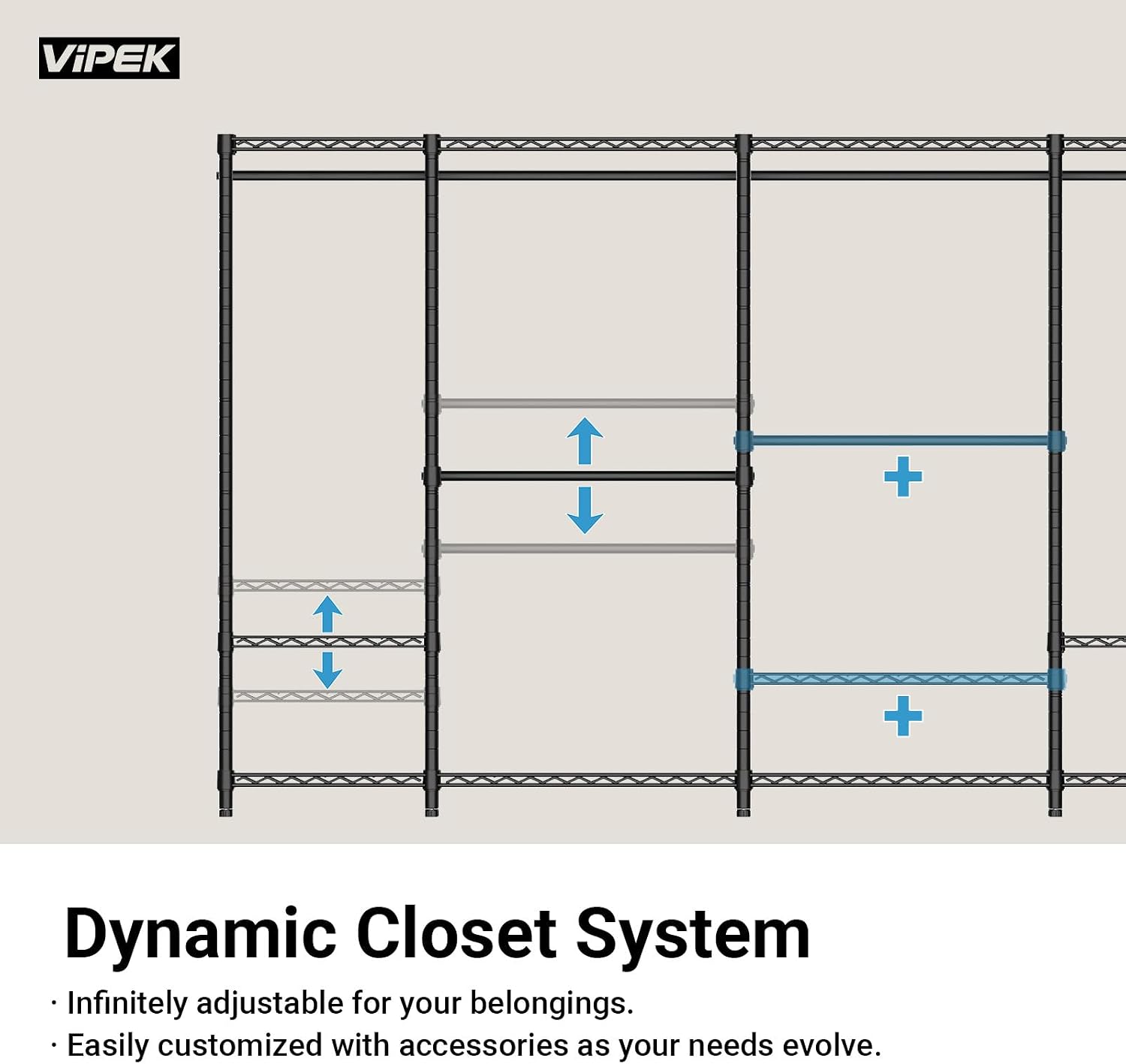 VIPEK V5 Portable Closet Wardrobe Heavy Duty Clothes Rack, Freestanding Clothing Racks with 4 Hang Rods & 8 Shelves, Adjustable Custom Closet Racks, 68.9' L x 15.7' W x 76.4' H, Max Load 890LBS, White