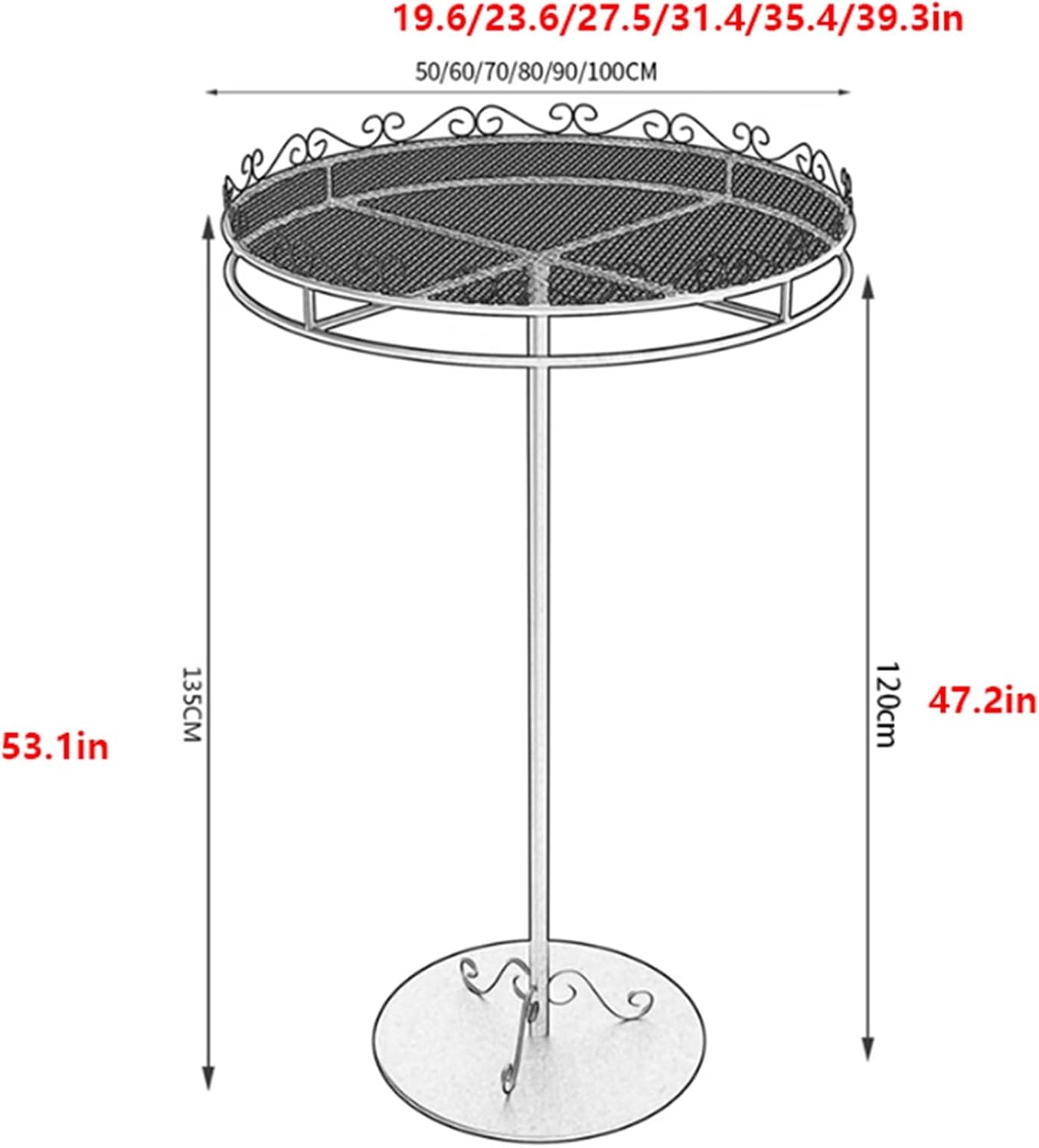 135cm/53in Garment Rack with Top Shelf, Round, Floor Standing Clothing Display Stand, 360° Rotating, Multi-Purpose, for Bedroom Boutique Retail(White,50 * 135cm)