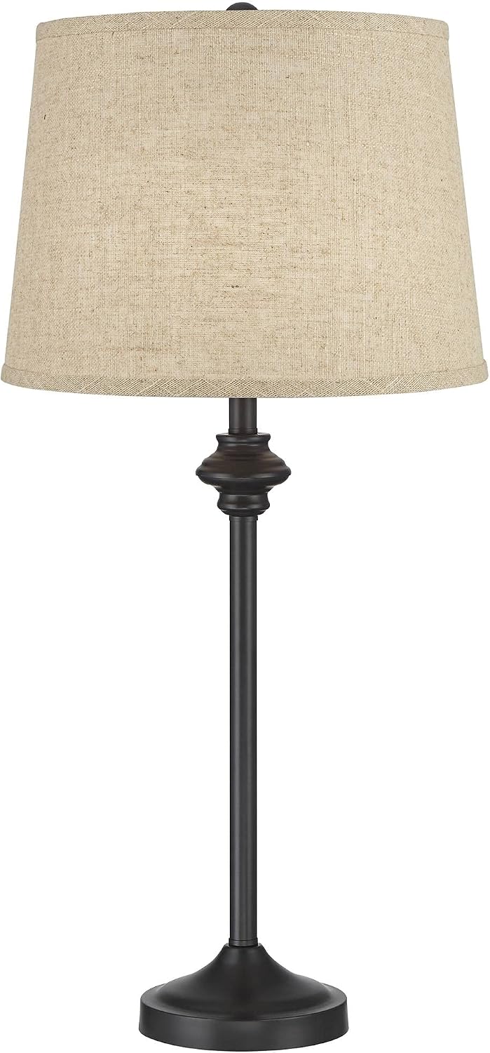 360 Lighting Lynn Modern Industrial Buffet Table Lamps 26' Tall Skinny Set of 2 Dark Bronze Brown Metal Burlap Fabric Drum Shade for Living Room House Home Dining Office Entryway Family Décor