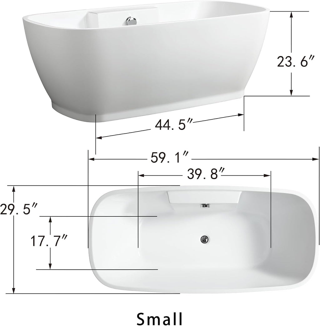 HomeBeyond 59 Inch Free Standing Bathtub | Acrylic Freestanding Soaking Tub deal for Spa-Like Baths, Modern Bathroom Stand Alone Tub Suitable for Couples, Singles, and Families, White