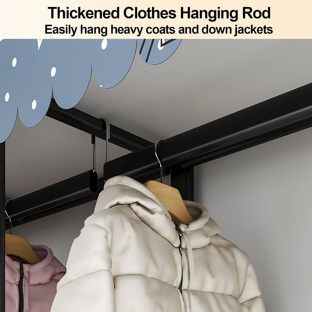 Portable Wardrobe Closet with Cover, Clothing Coat Storage Organizer with Hanging Rods, Foldable Garment Rack for Hanging Clothes, Steel Tube Clothes(Blue,145cm/57.1inch)
