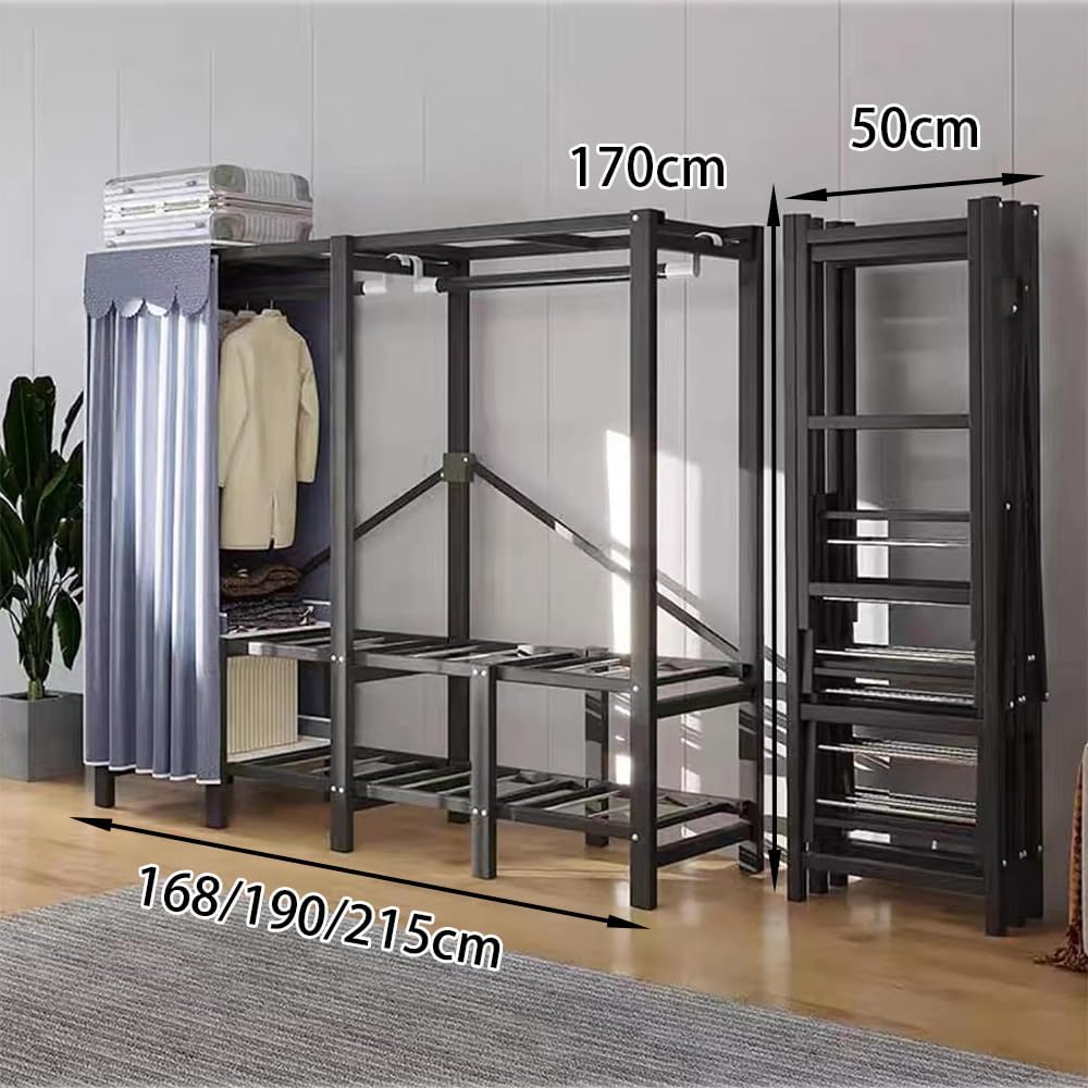 Portable Wardrobe Closet Rack, Heavy Duty Garment Rack with Fabric Cover, Clothing Storage Organizer Rack, Storage Shelves for Cloakroom, Bedroom,75in