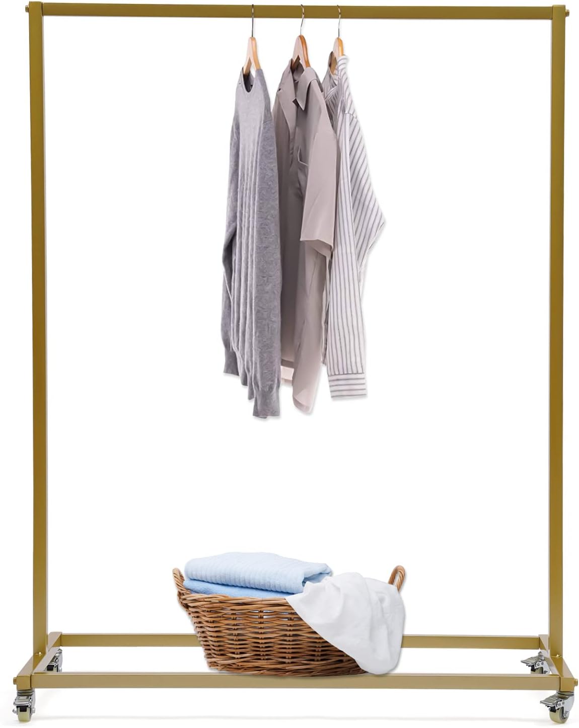 52.8' Boutiques Retail Gold Clothing Racks with Wheels, Rolling Garment Rack Clothing Store Hanger Storage Shelves,Commercial Closet