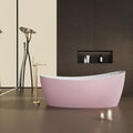 60' Edeyeu Oval Freestanding Bathtub - Extra Deep Acrylic Soaking Tub, Free Standing Bathtub Solid Surface, Modern Soaker Tub for Bathroom Spa, with Drain Pink B