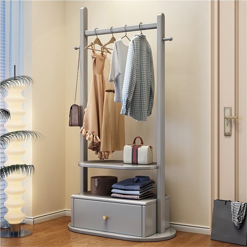 Wood Garment Rack Freestanding Clothes Rack with Shelves & Drawer Floor-Standing Clothing Storage Coat Rack Organizer Beautiful