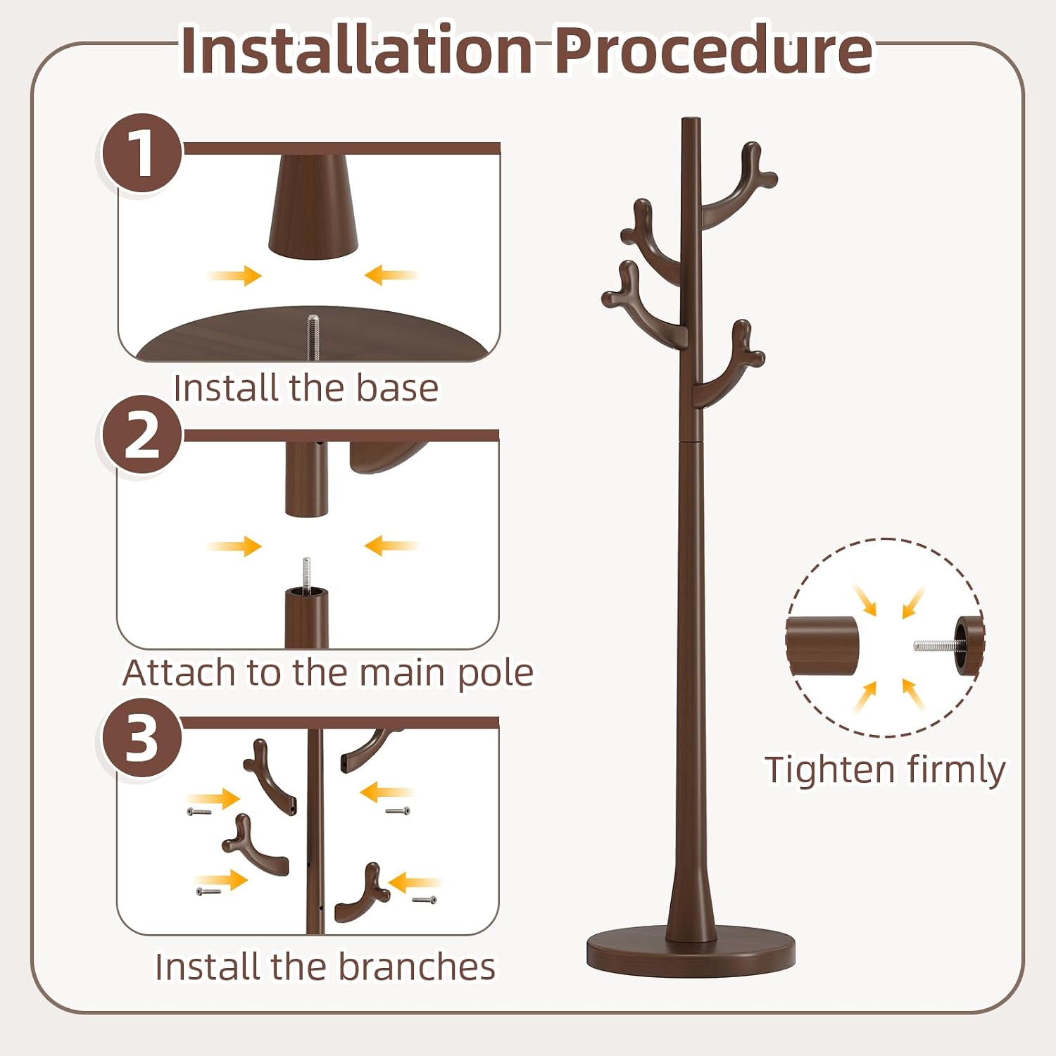 CozyDH Premium Solid Wood Freestanding Coat Rack, 4 Hooks Creative Tree Branch Look, Sturdy Standing Coat Tree for Entryway Bedroom Hallway Home Decor