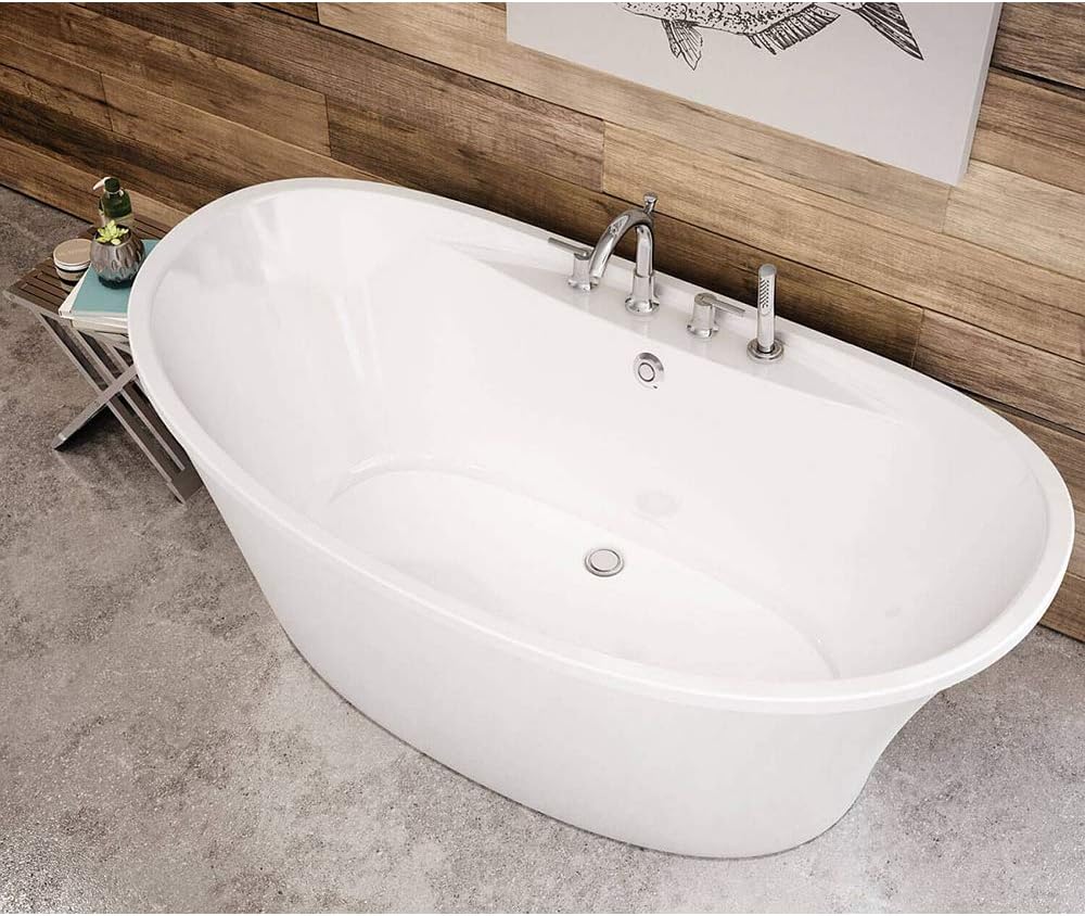 MAAX 106267-000-001 Ariosa Oval Acrylic Freestanding Soaking Bathtub with Center Drain, 29.75-in L x 39.5-in W x 28-in H, White