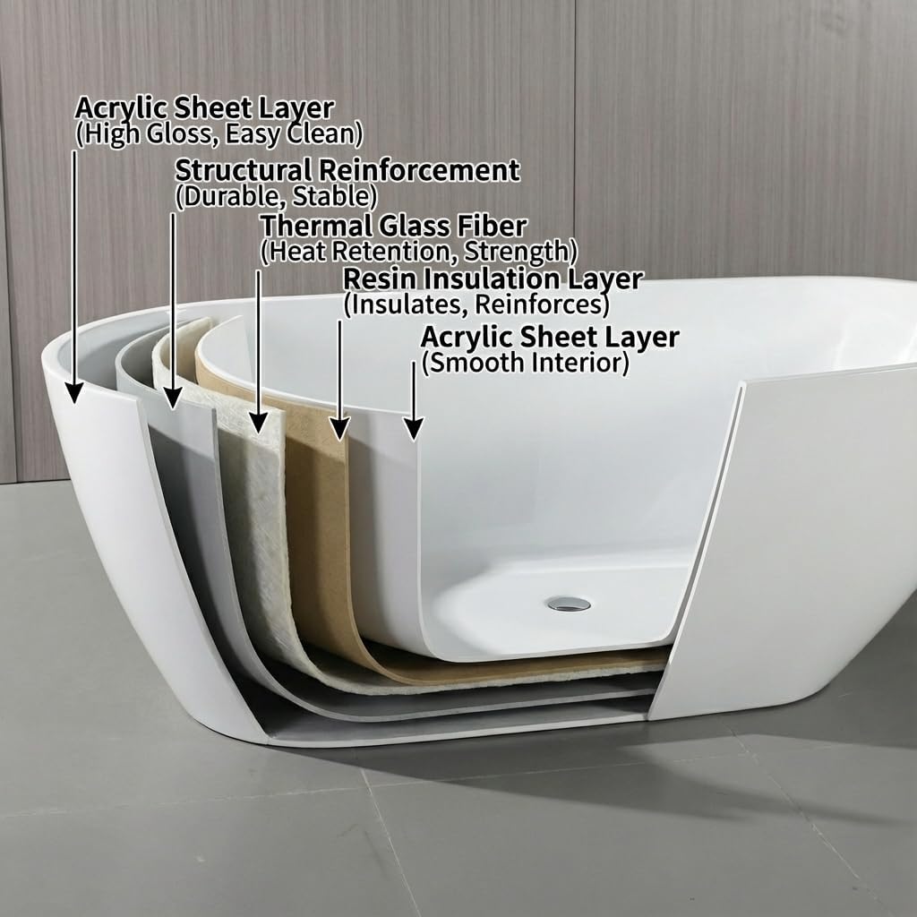 67 Inch Acrylic Freestanding Bathtub, Deep White Oval Pearl-Shape Soaking Tub, Modern Stand Alone Bathtub with Non-Slip Base, Chrome Overflow & Pop-Up Drain, Easy Assembly for Bathroom, Home, Spa