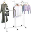 Heavy Duty Garment Rack, Height-Adjustable Clothing Rack with 6 Arms, Floor Standing with Wheels, 165 lbs Load Capacity for Hanging Clothes