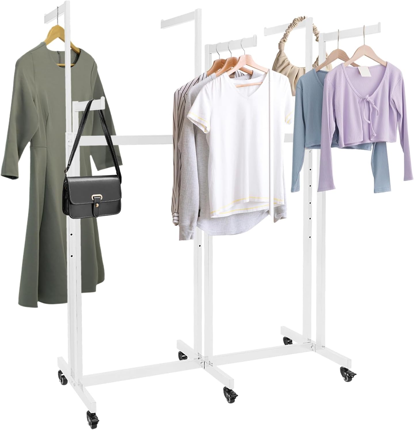 Heavy Duty Garment Rack, Height-Adjustable Clothing Rack with 6 Arms, Floor Standing with Wheels, 165 lbs Load Capacity for Hanging Clothes