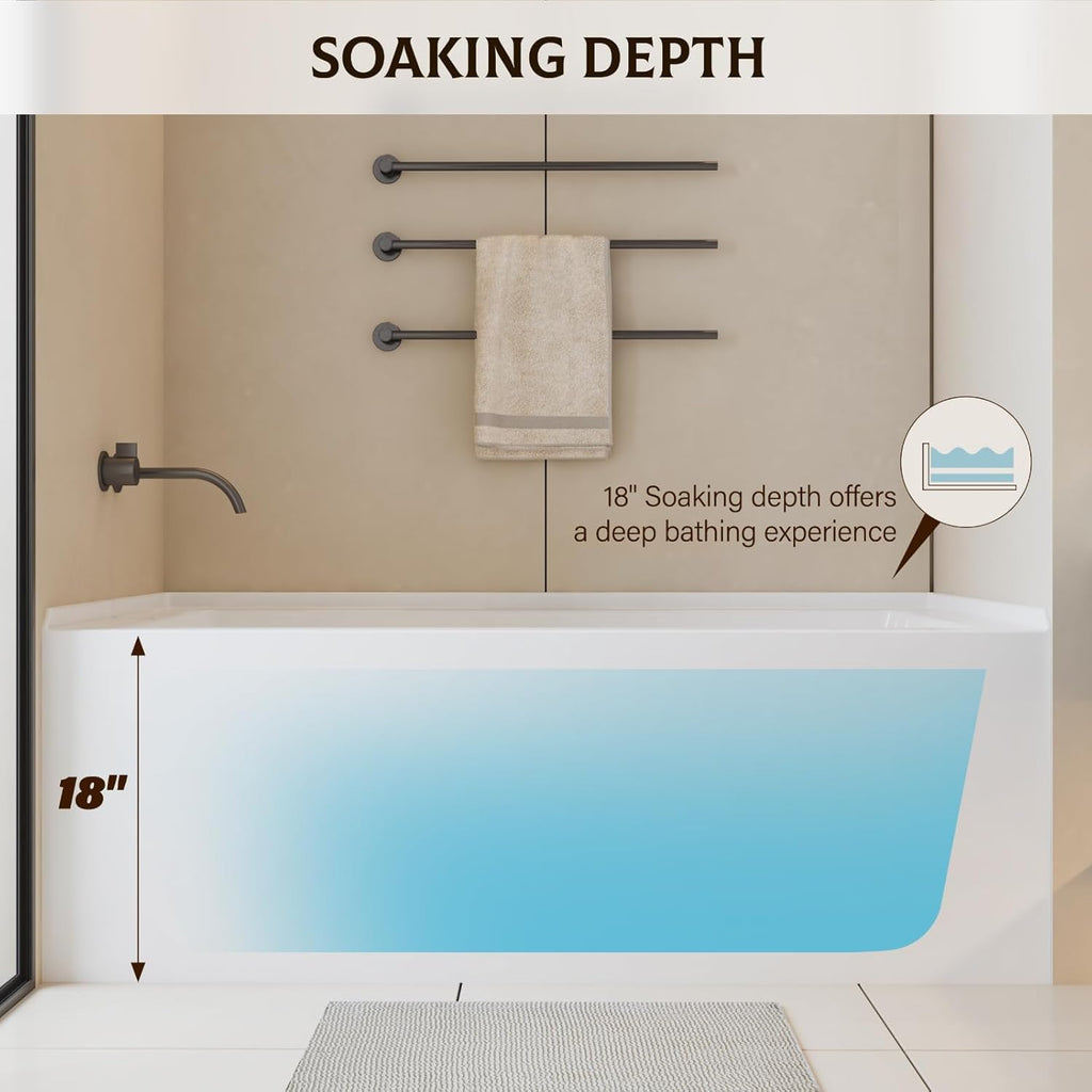 60' X 32' Acrylic Drop-in Bathtub, Glossy White Soaking Tub with Storage Ledge, Left Drain & Integral Flange