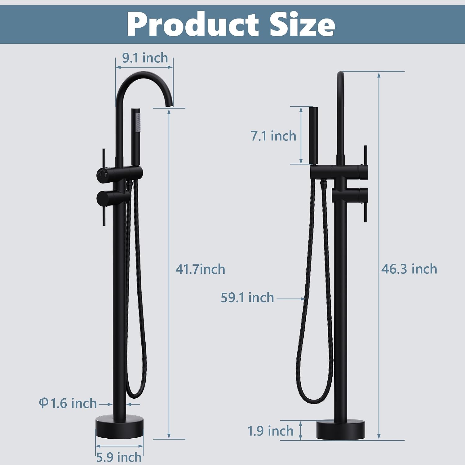 GIMILI Free Standing Tub Filler Bathtub Faucet Stand Alone Matte Black
