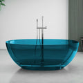 51' Edeyeu Freestanding Bathtub - Luxury Natural Resin Solid Surface Bathtub, Crystal Translucent Extra Deep Soaking Tub, High-End Stand Alone Free Standing Tub For Modern Bathroom Design Blue B
