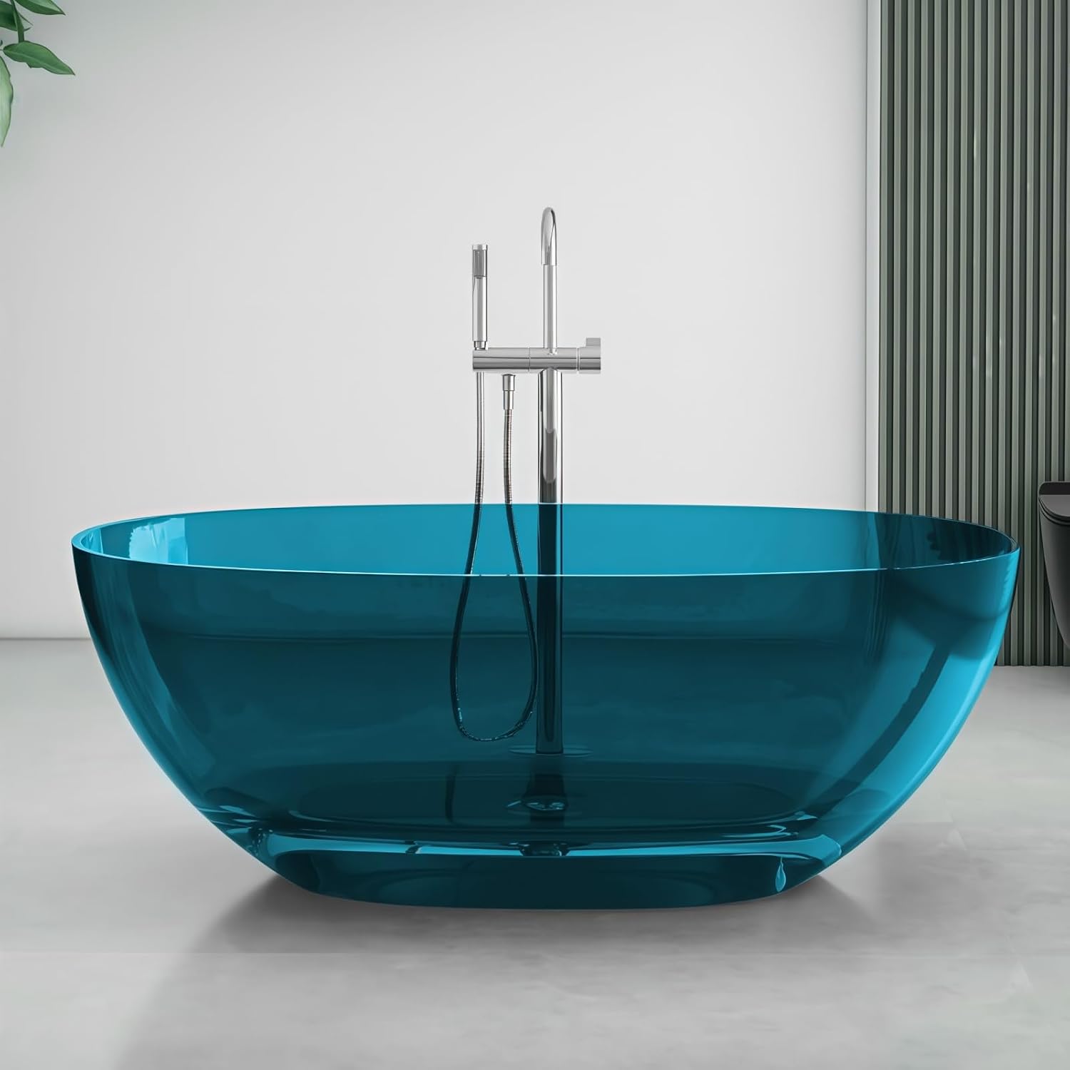 51' Edeyeu Freestanding Bathtub - Luxury Natural Resin Solid Surface Bathtub, Crystal Translucent Extra Deep Soaking Tub, High-End Stand Alone Free Standing Tub For Modern Bathroom Design Blue B