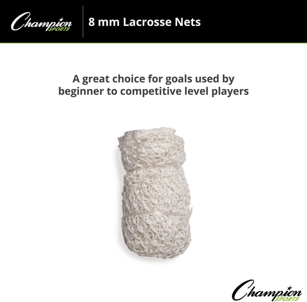 Champion Sports Lacrosse Goal Net - 8mm Official Size White Nylon Net Replacement (Pack of 2)