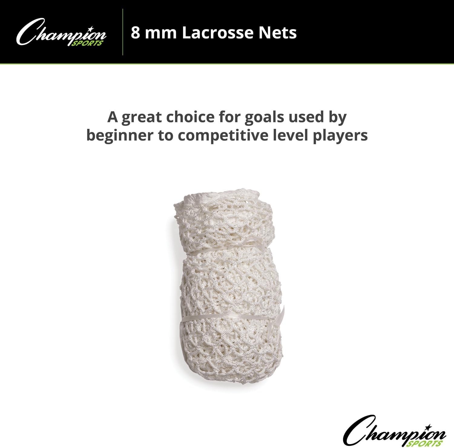 Champion Sports Lacrosse Goal Net - 8mm Official Size White Nylon Net Replacement (Pack of 2)