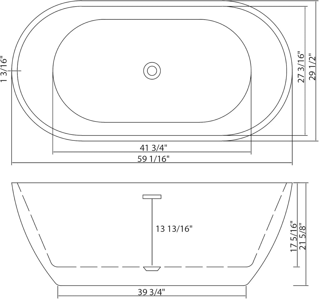 Logmey 59 Inch White Acrylic Freestanding Bathtub with Overflow Oval Shape Soaking Tub for Classic and Modern Bathrooms Chrome, Drain & Overflow Assembly Included