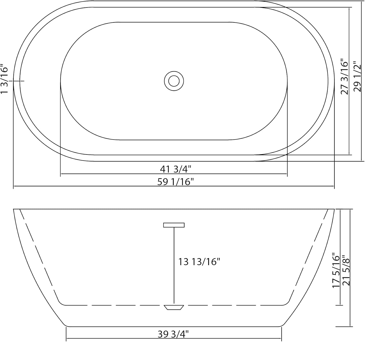 Logmey 59 Inch White Acrylic Freestanding Bathtub with Overflow Oval Shape Soaking Tub for Classic and Modern Bathrooms Chrome, Drain & Overflow Assembly Included