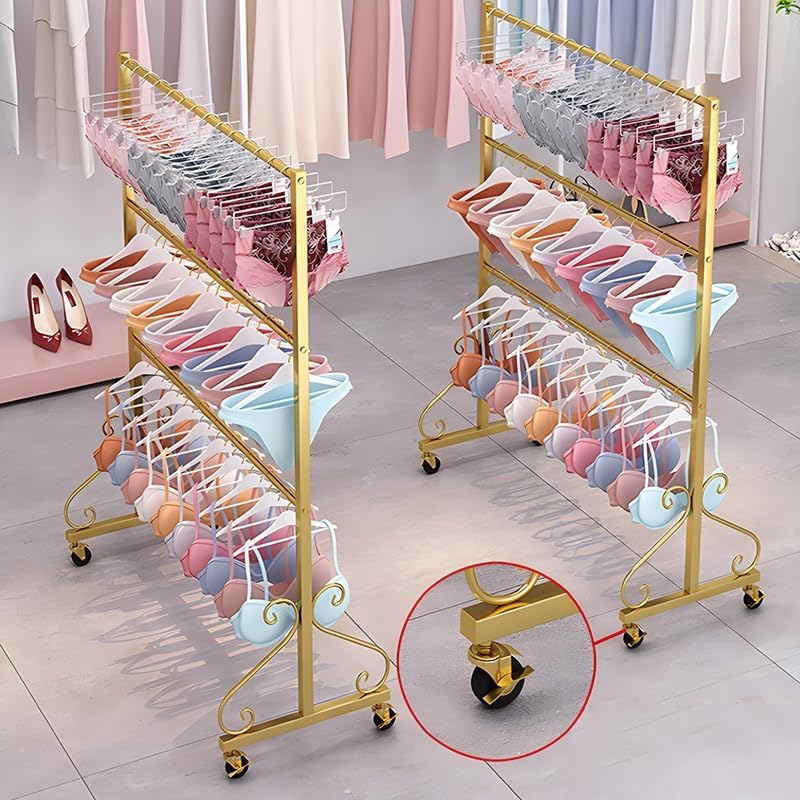 Zfmnoyev Underwear Panty Rack Shorts Display Bra Stand, 3 Tiers Metal Swimsuit Clothes Organizer Shelves, Freestanding Garment Rack with Wheels, for Bedroom/Boutique(White,80x40x130cm)