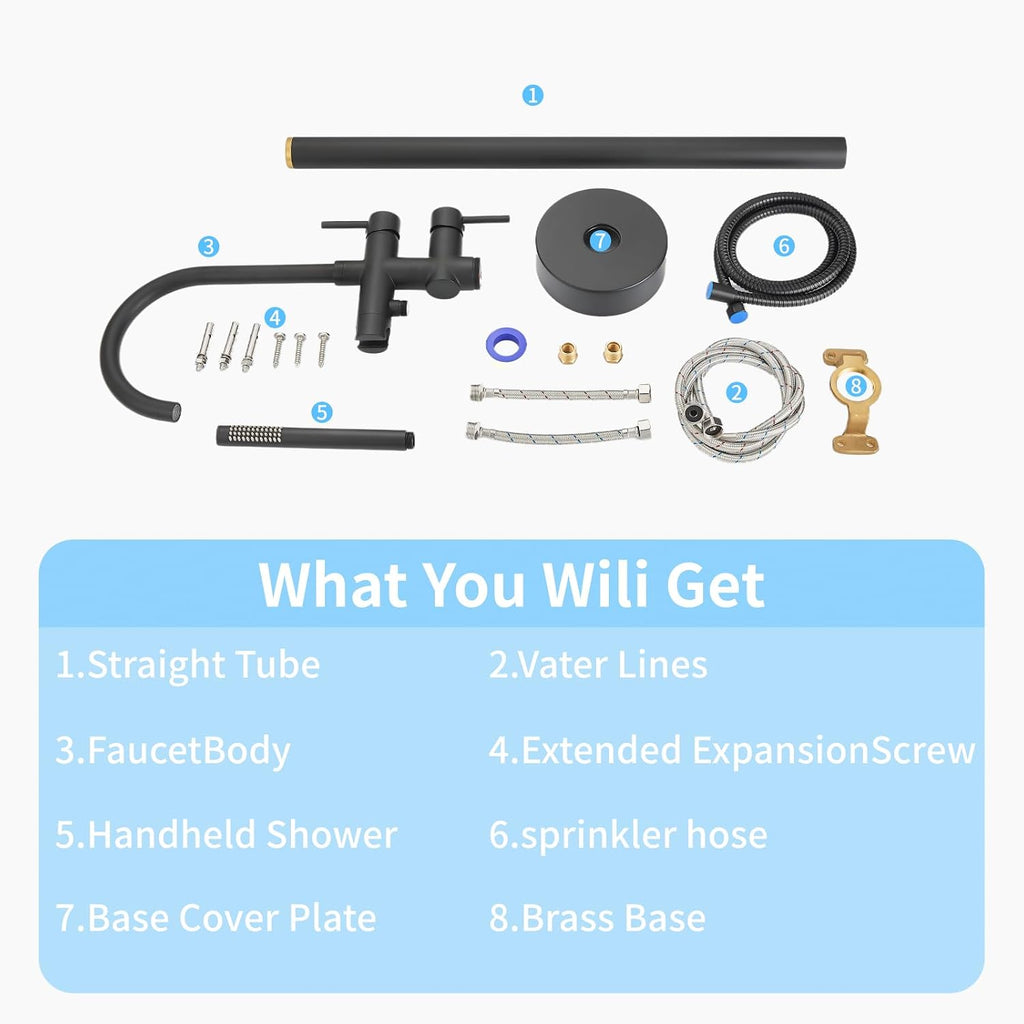 Freestanding Bathtub Faucet,Tub Filler Floor Mount Stand Bathtub Faucet Brass Bathroom Tub Faucets with 2 Function Hand Shower Wand Swivel Matte Black