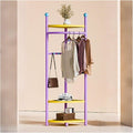 Corner Coat Rack, Corner Hall Tree with 3 Tier Shelves, Metal Clothes Rack, Freestanding Garment Racks for Bedroom, Living Room, Entryway(Purple)