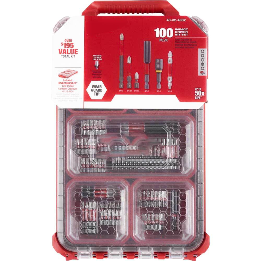 Driver Bit Kit for Milwaukee 48-32-4082 Packout Organizer Driver Bit Packout Kit (Size:4 x 15.2 x 16.3 in) - 100 pc