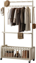 Clothes Rack With Storage Mesh Shelf,Garment Rack With Wheels,Heavy-Duty Metal Clothing Rack,Portable Rolling Clothing Rack For Entryway,Bedroom(White,60cm/23.6in)