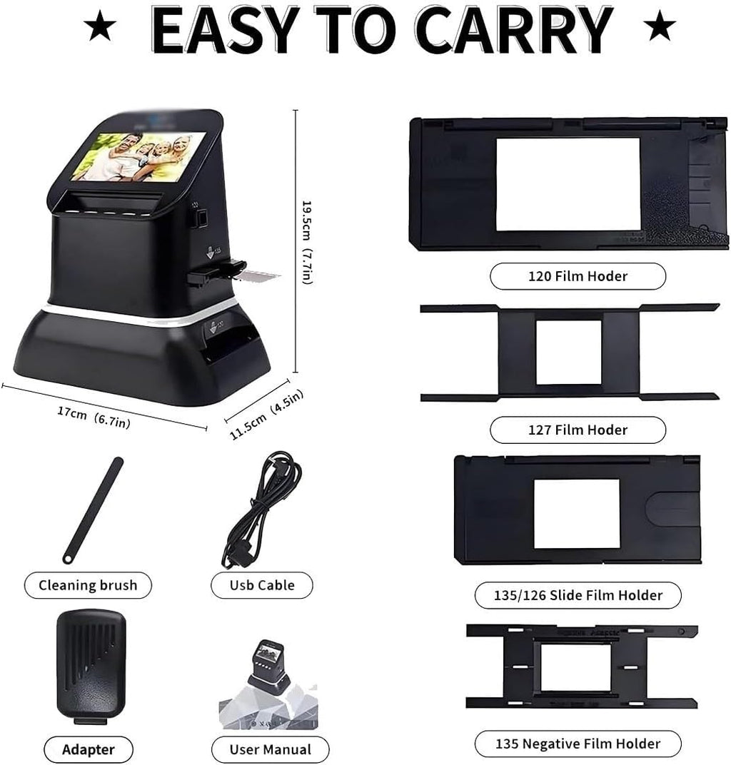 22MP Digital Film Scanner for 120 Medium Format 5 Sizes 35mm 127 Microfilm 4.3' LCD Slide Negative Converter to High Res JPEG