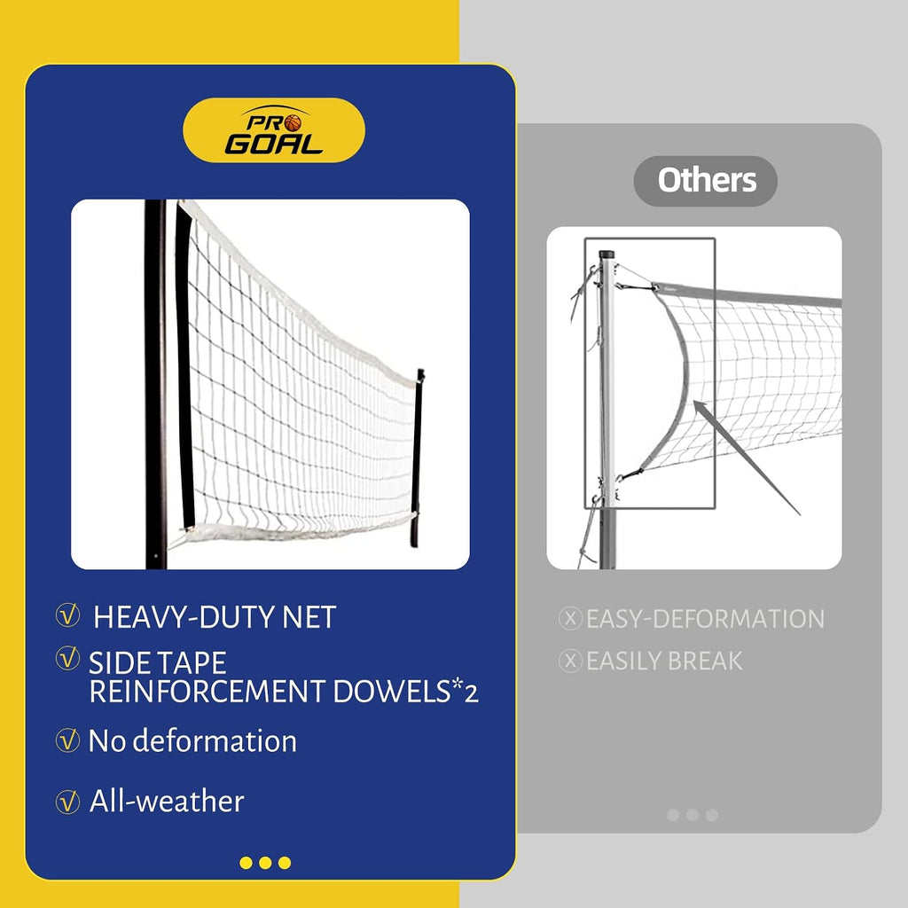 Replacement Professional Sports Volleyball Net with High Strength Cable & Two Side Tape Reinforcement Dowels，4 Inch Square Mesh Heavy-Duty Net for Indoor Outdoor（Standard 3'H x 32'L）