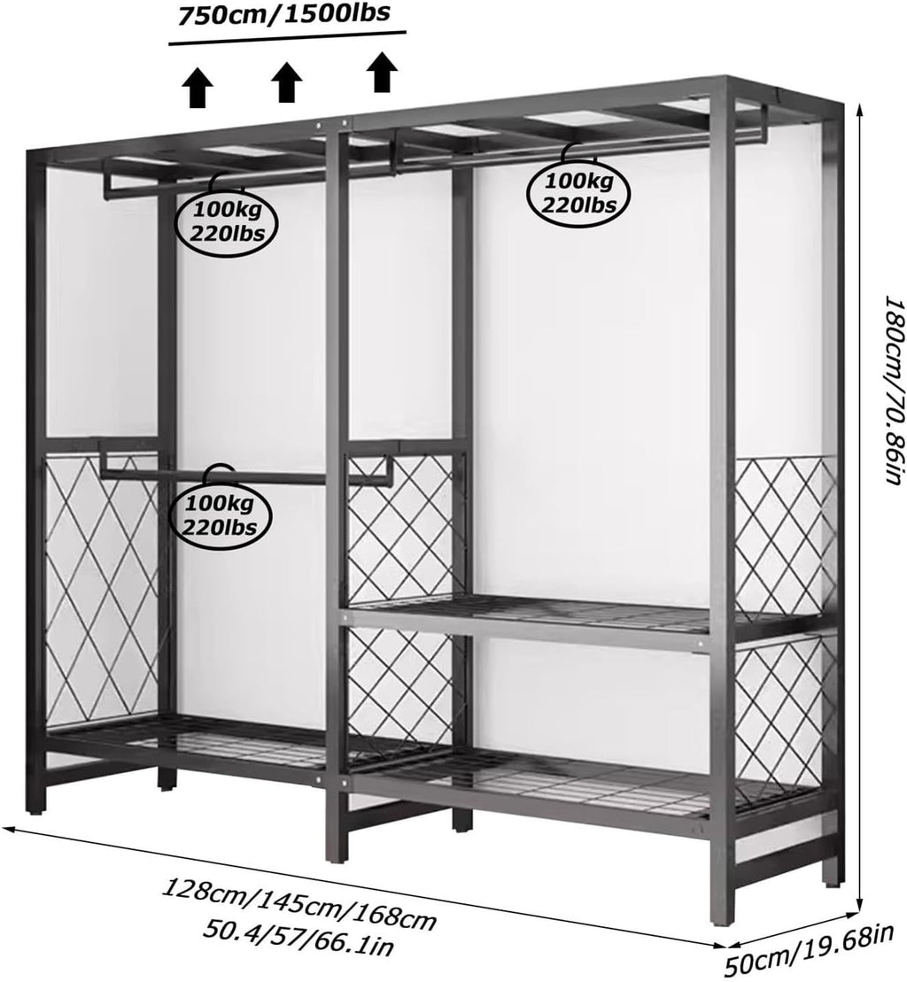 Foldable Clothing Rack - Portable Freestanding Closets Wardrobe, Heavy Duty Rolling Garment Rack With Cover, Width 19.68in, Max 1500lbs, For Hanging Clothes, Metal Armoires,multiple Sizes ( Color : B