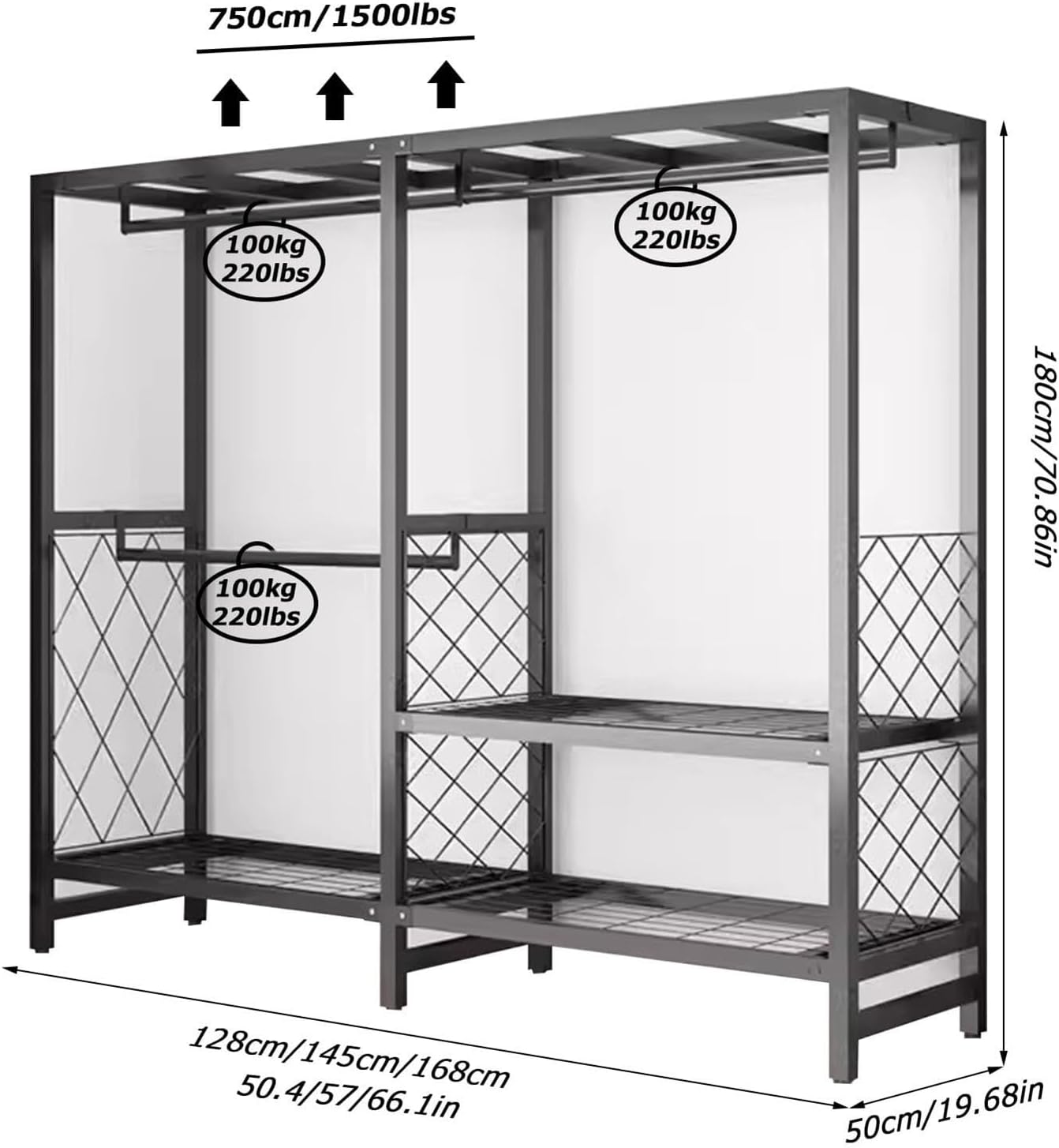 Foldable Clothing Rack - Portable Freestanding Closets Wardrobe, Heavy Duty Rolling Garment Rack With Cover, Width 19.68in, Max 1500lbs, For Hanging Clothes, Metal Armoires,multiple Sizes ( Color : B
