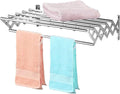 Folding Retractable Wall-Mounted Clothes Airer, Stainless Steel Towel & Garment Drying Rack, Collapsible Bathroom Laundry Line, 50cm