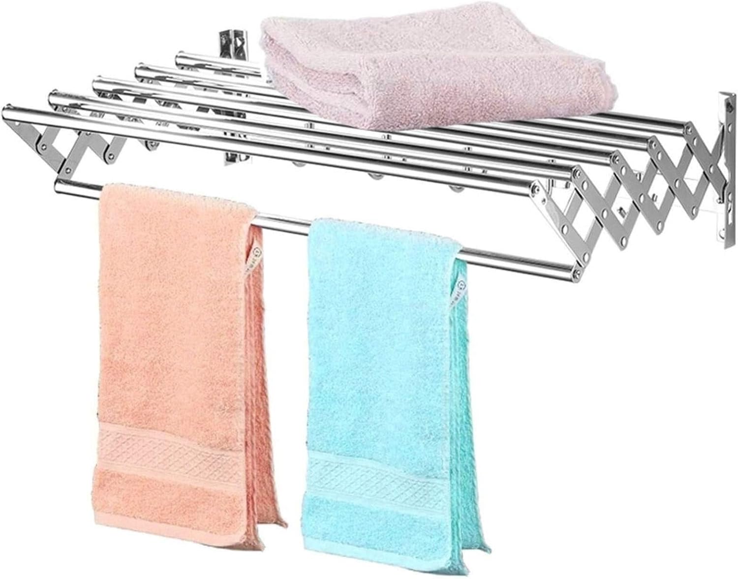 Folding Retractable Wall-Mounted Clothes Airer, Stainless Steel Towel & Garment Drying Rack, Collapsible Bathroom Laundry Line, 50cm