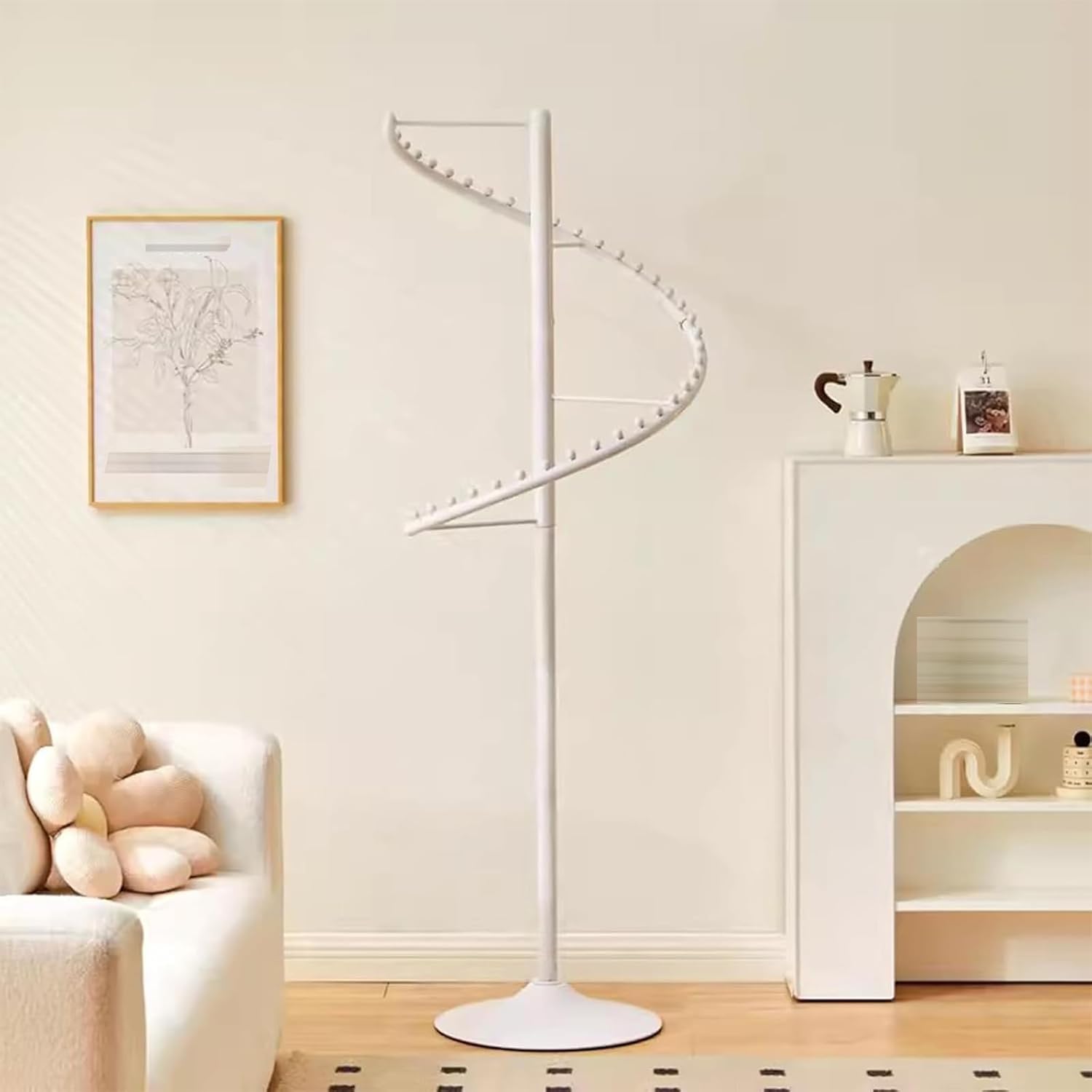 Heavy Duty Garment Rack Spiral Rotating Clothing Rack, 38 Ball Heavy Duty Clothes Displa Rack, Freestanding Metal Coat Hanger for Boutique and Bedroom, Space Saving Coat Rack, 45X180CM (White)
