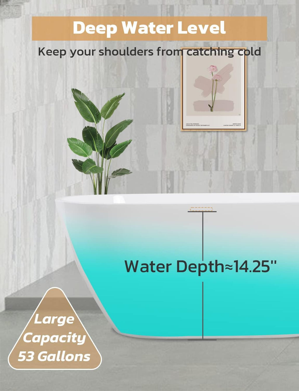Zevemomo 55' Acrylic Freestanding Bathtub, Freestanding Tub with Brushed Nickel Drain & Integrated Slotted Overflow, Ergonomic Soaking Tub, Glossy White, cUPC Certified