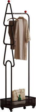 Garment Rack Small Clothes Racks for Hanging Clothes, Metal Clothing Rack with Wheels, Freestanding Coat Rack with Storage Basket, Portable Wardrobe Rack for Bedroom and Small Space, Black