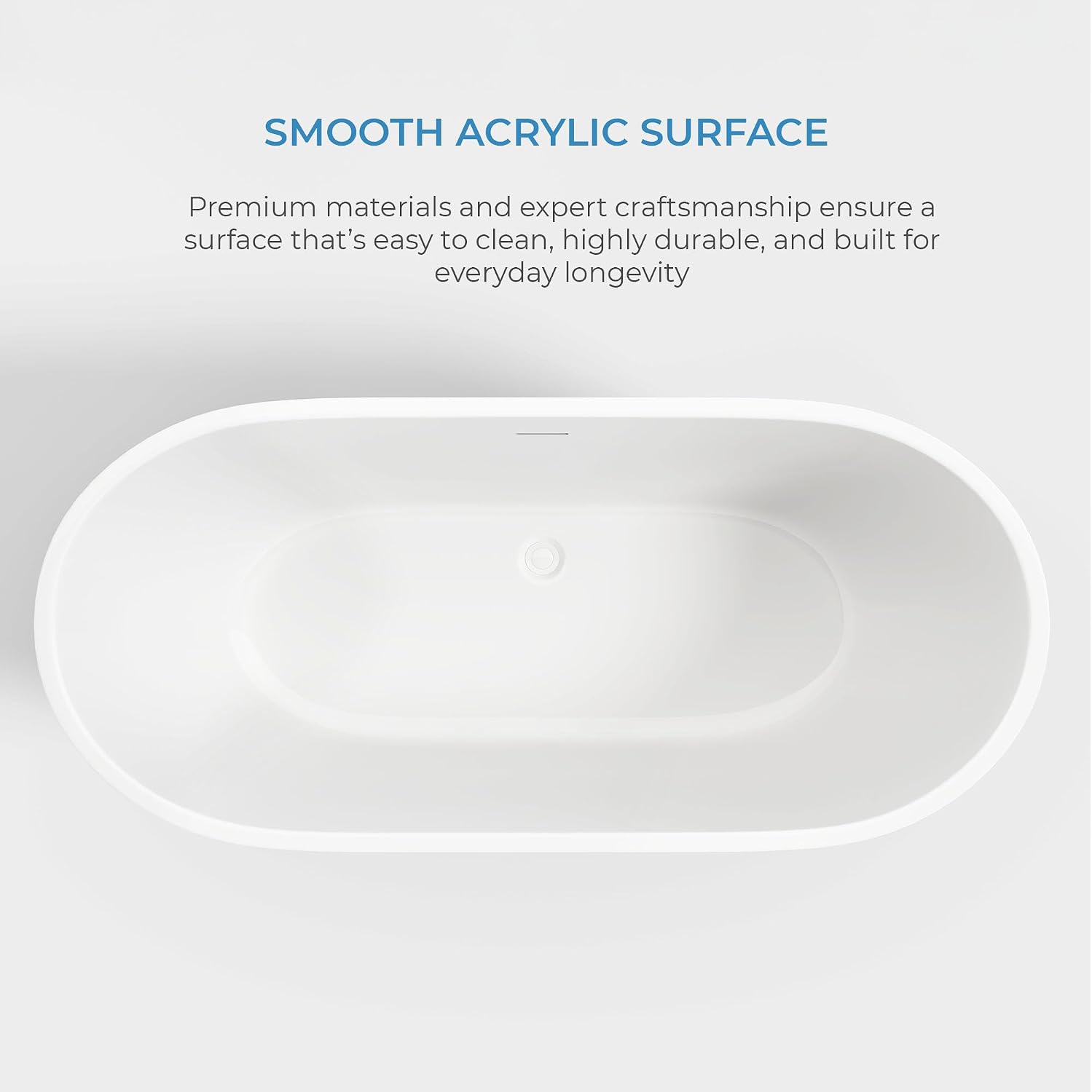 OVE Decors Ayago 66 in. Solid Surface Freestanding White Acrylic Soaking Bathtub, with Overflow and Chrome Pop-up Drain