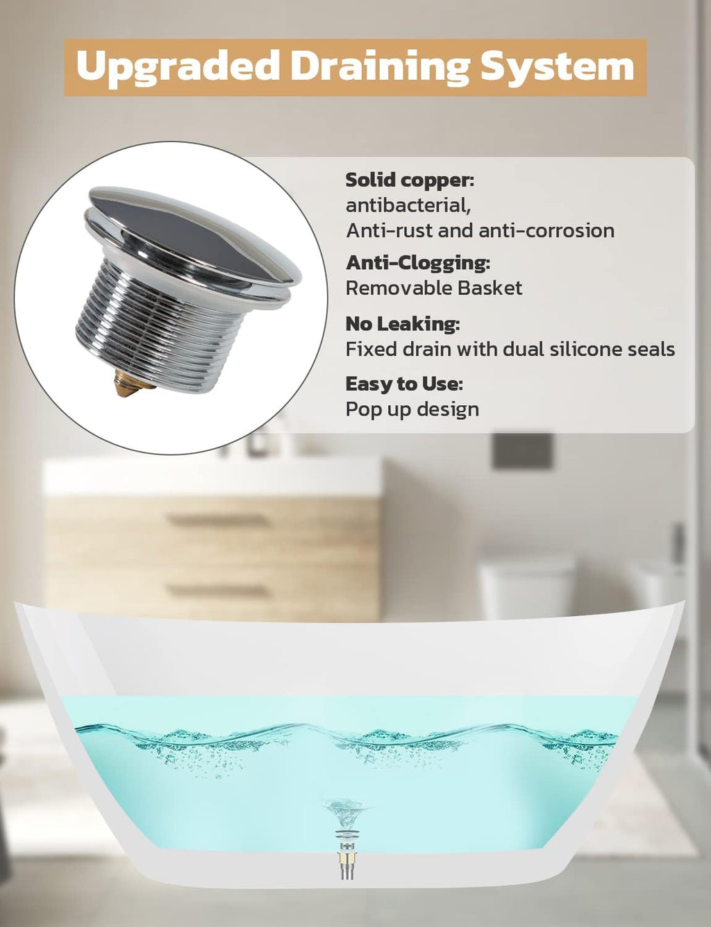 Zevemomo 55' Sleek White Acrylic Freestanding Bathtub, Soaking Tub with Brushed Chrome Overflow and Drain