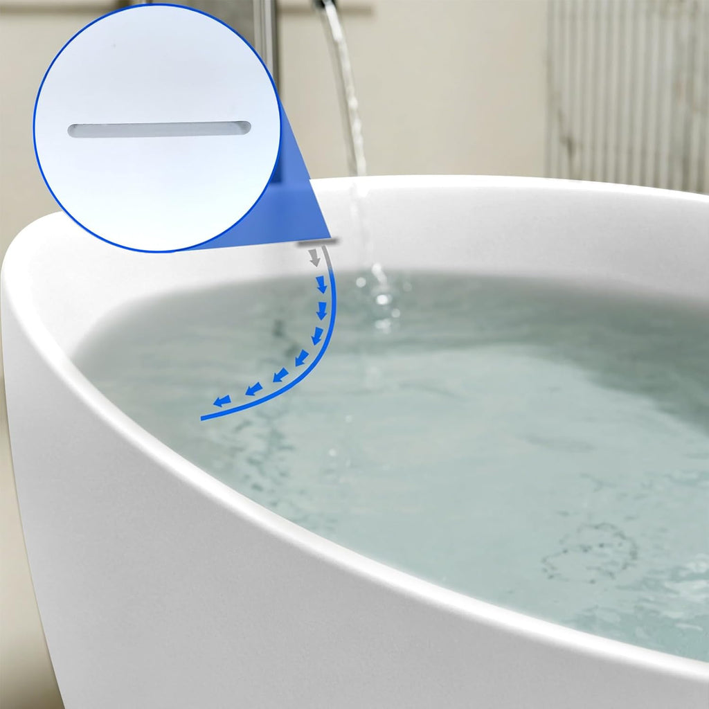 51' Stone Resin Freestanding Bathtub, Oval Shape Solid Surface Freestanding Tubs for Small Bathroom, Stand Alone Soaking Tubs with Integrated Slotted Overflow and Drain, Matte White