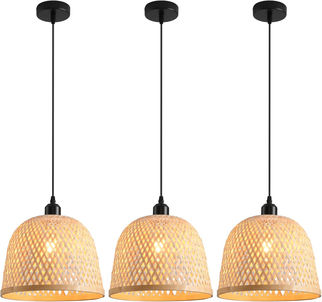 Bamboo Pendant Light 11.02' Hand Woven Bamboo Chandelier,3-Pack Rattan Ceiling Hanging Light,for Living Room Kitchen Dining Room Farmhouse