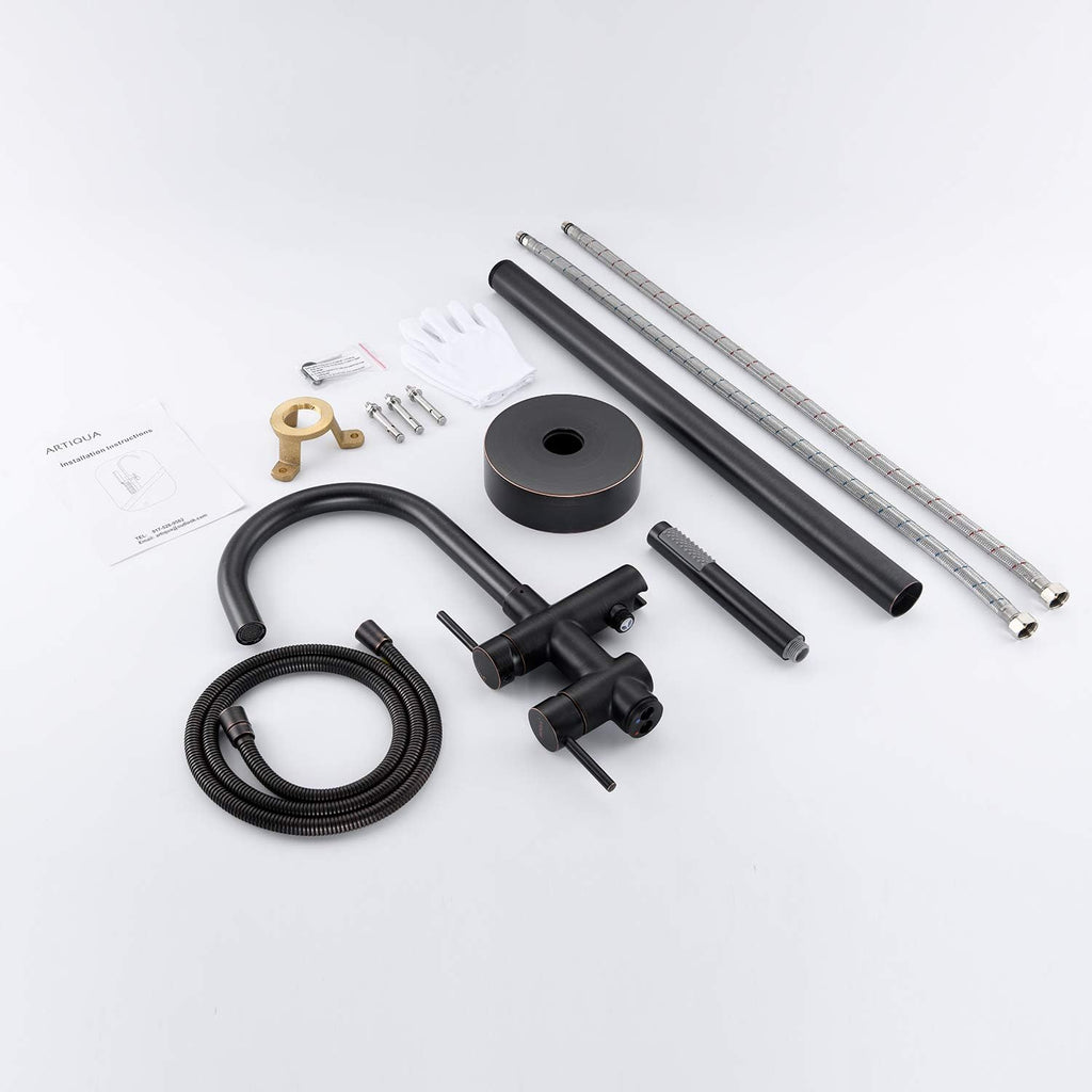 Freestanding Tub Filler Bathtub Faucet Oil Rubbed Bronze Floor Mount Brass Faucets with Hand Shower