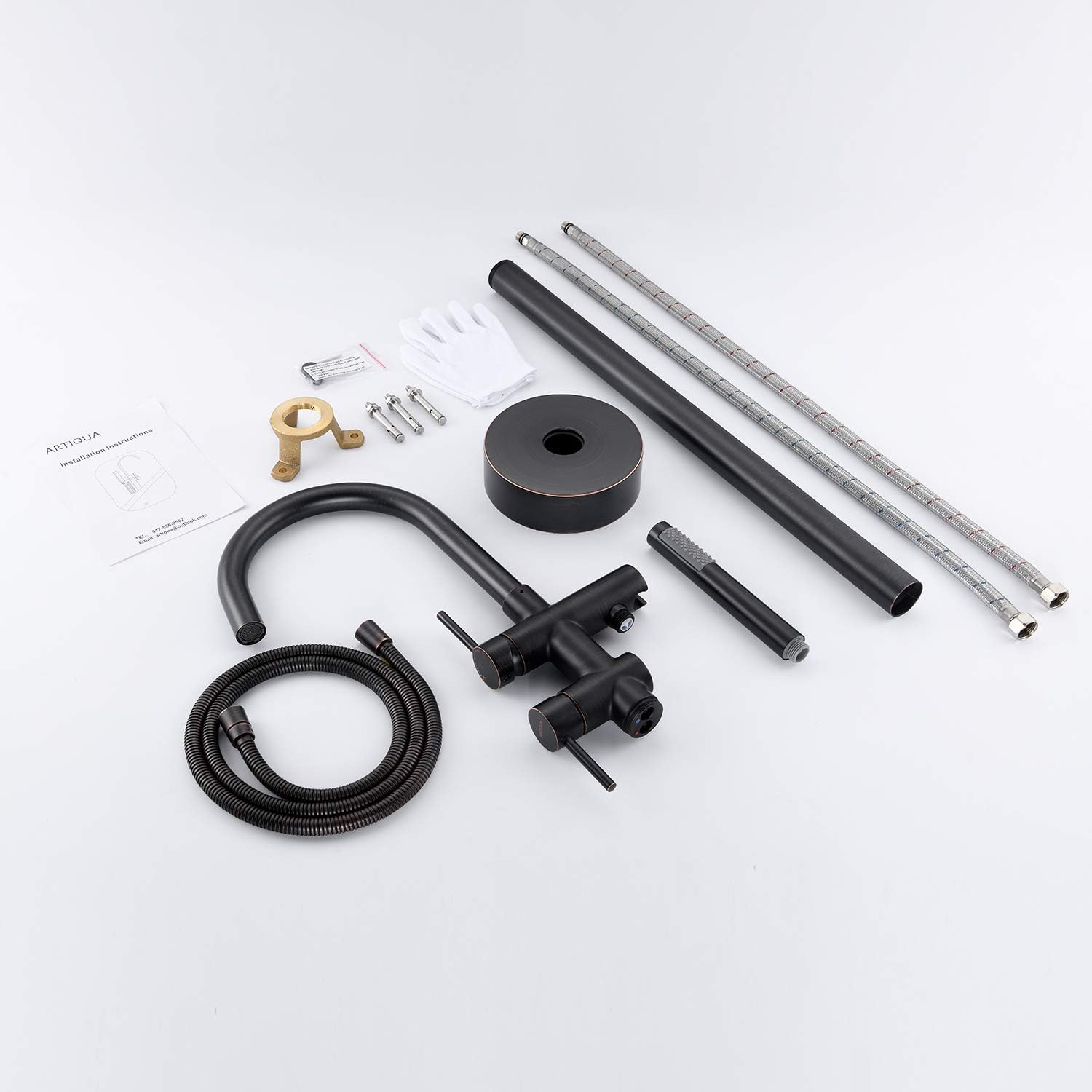 Freestanding Tub Filler Bathtub Faucet Oil Rubbed Bronze Floor Mount Brass Faucets with Hand Shower