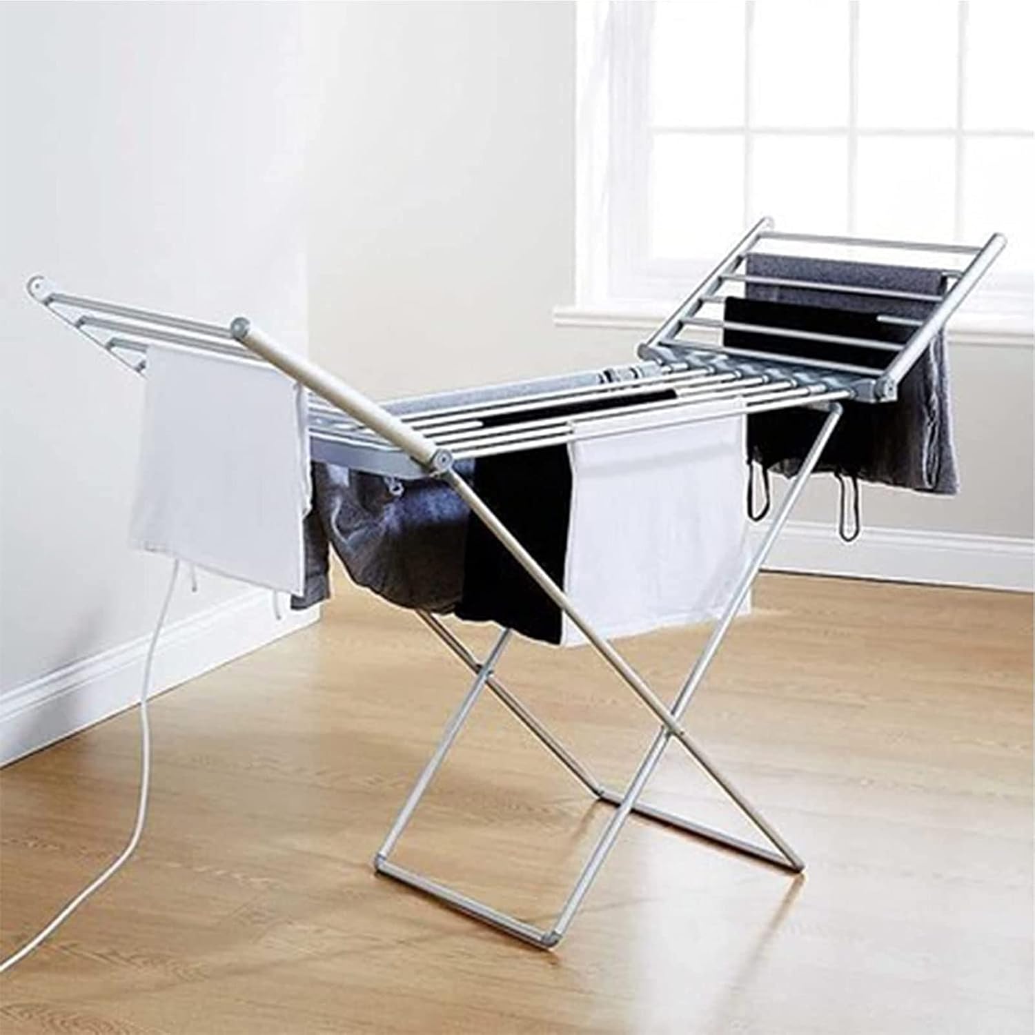Clothes Drying Rack Electric Heated Laundry Rack Folding Collapsible Gullwing Clothing Drying Stand Free-Standing Heating Garment Dryer Towel Rail Space Saving for Home Indoor/Outd