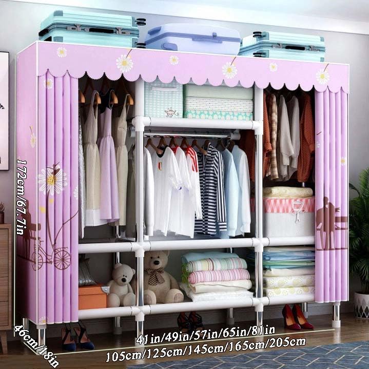 HUHJYUGE Closet Wardrobe, Freestanding Clothes Garment, Portable Wardrobe Closet for Hanging Clothes, Bedroom Armoire with Cover, Large Clothes Organizer, Clothes Hanging Rack for Cloakroom