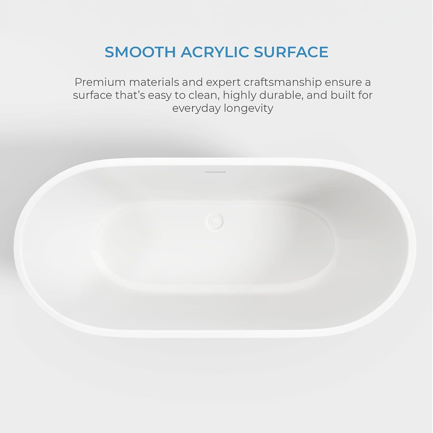 OVE Decors Ayago 66 in. Solid Surface Freestanding White Acrylic Soaking Bathtub, with Overflow and Brushed Gold Pop-up Drain