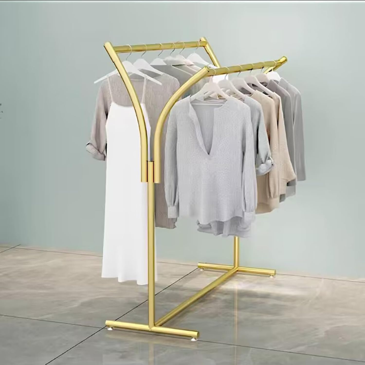 Rack For Hanging Clothes Retail Display - Clothes Racks - Floor Standing Metal Garment Rack - Double Pole Coat Rack, Freestanding Garment Rack, For Bedroom,Home,Office,Indoor(Floor standing type,L80CM