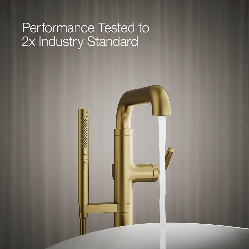 Kohler T27424-4-2MB Tone™ Floor-Mount Bath Filler Trim with handshower, Vibrant Brushed Moderne Brass