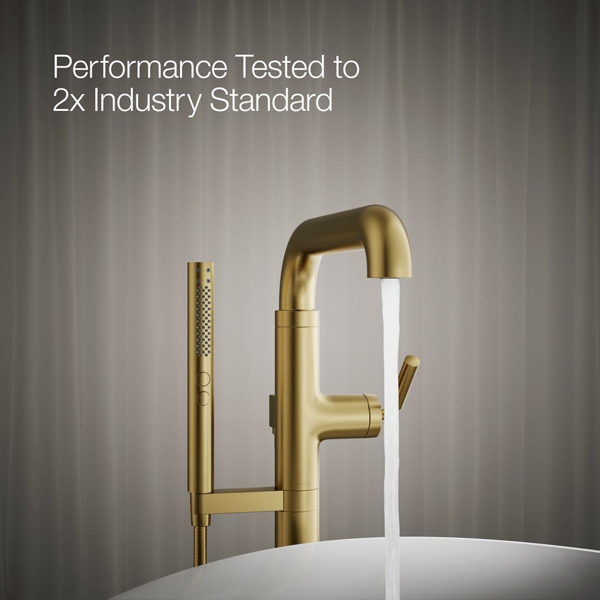 Kohler T27424-4-2MB Tone™ Floor-Mount Bath Filler Trim with handshower, Vibrant Brushed Moderne Brass