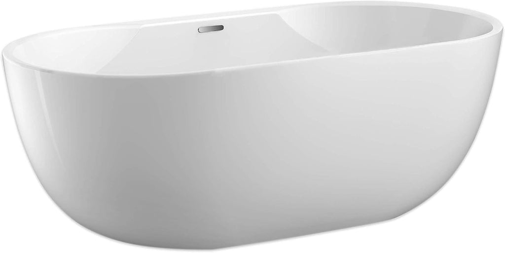 Carver Tubs - Aiden 65' - Modern Freestanding Soaking Bathtub, Soaking Free Standing Bathtub - White Modern Acrylic Oval Tub Chrome Drain & Overflow Chrome Drain Included - 65'L x 29'W x 22'H